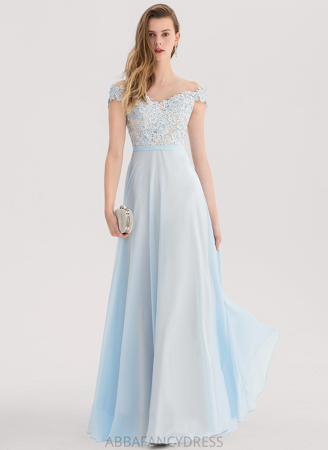 Lace Off-the-Shoulder Mckayla Beading Sequins A-Line Prom Dresses Floor-Length With Chiffon