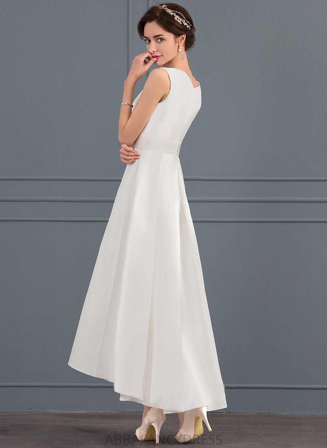 Square Wedding Dress Asymmetrical Satin A-Line Brianna Wedding Dresses
