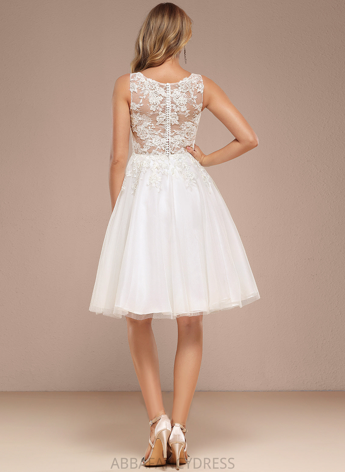 Akira Sequins With Tulle A-Line Wedding Dresses Lace Knee-Length Wedding Dress Neck Boat