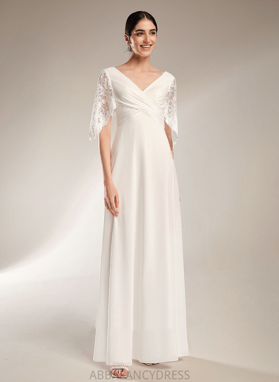 Sheath/Column Chiffon V-neck Wedding Dresses Dress Floor-Length Lace Wedding Karina