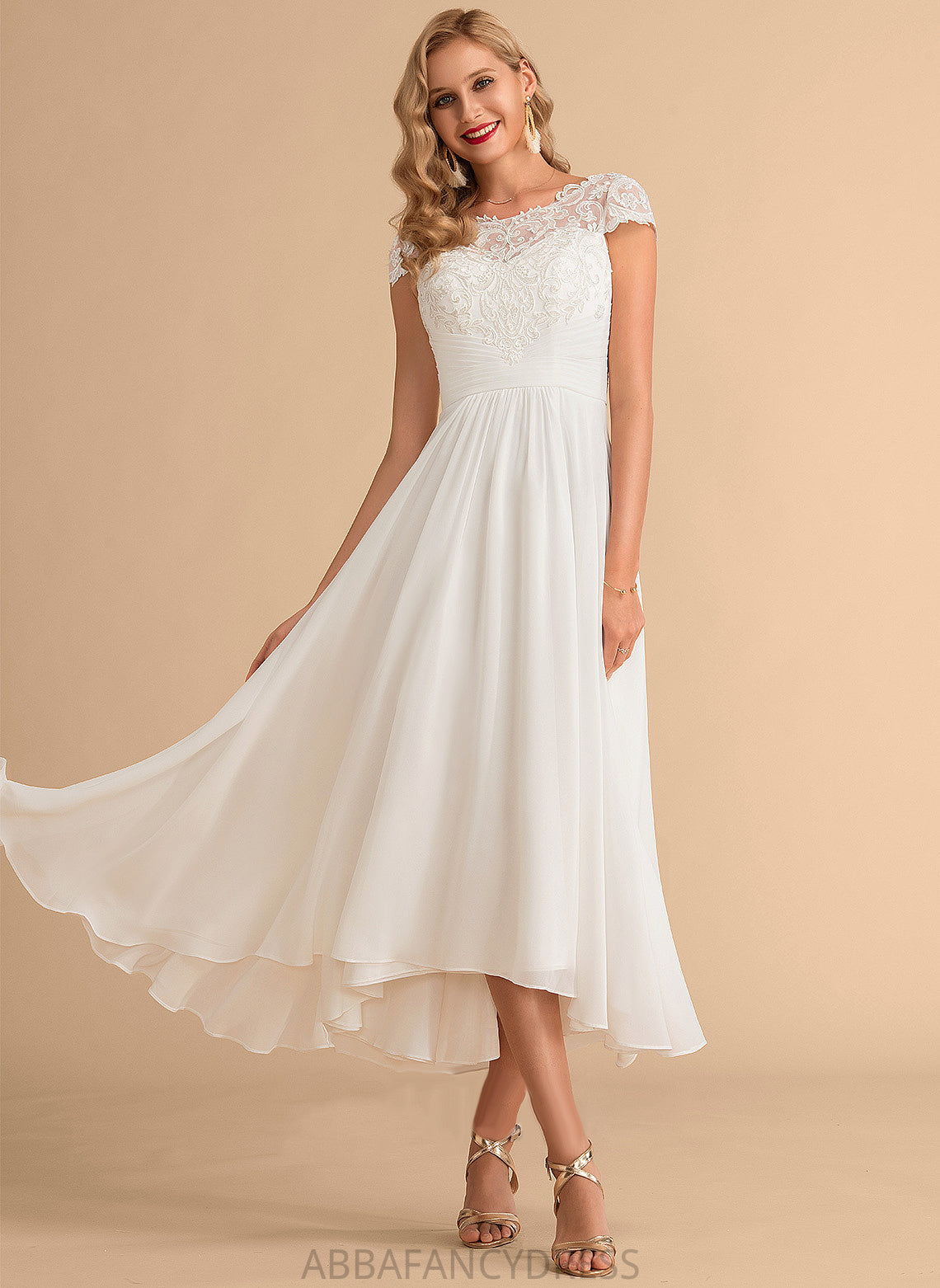 A-Line Wedding Dresses Wedding Lace Asymmetrical Chiffon Scoop Dress Bryanna