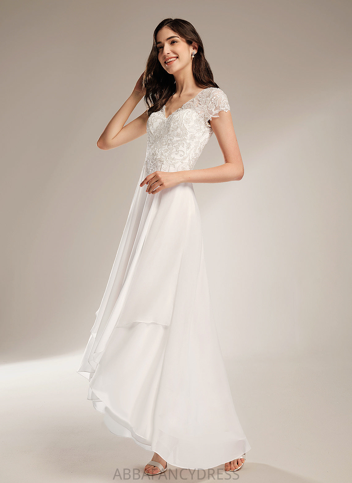 Wedding Wedding Dresses Asymmetrical Dress V-neck Chiffon A-Line Kennedy Lace