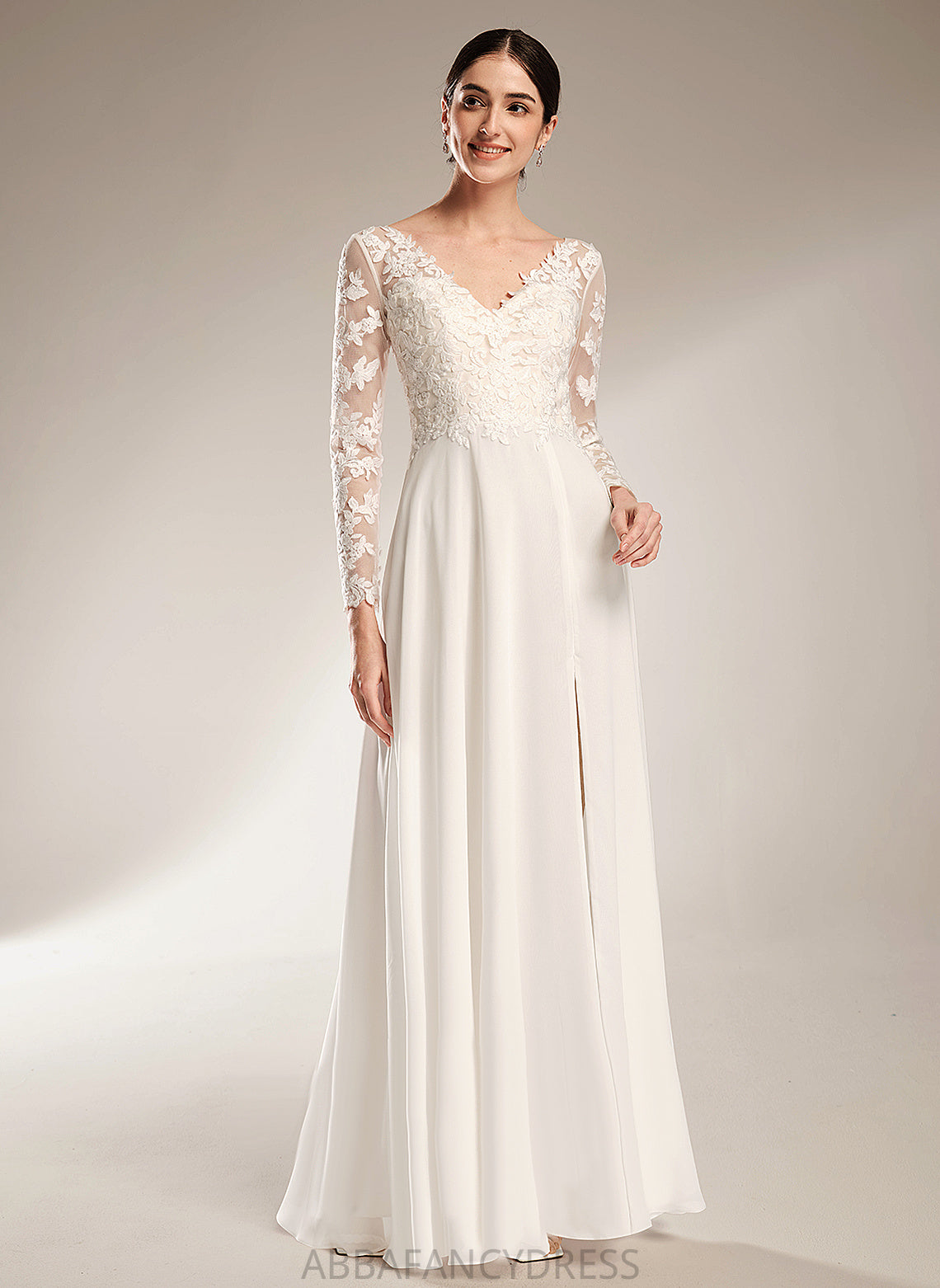 Wedding Dresses Floor-Length Dress A-Line Wedding Marely Lace V-neck Chiffon