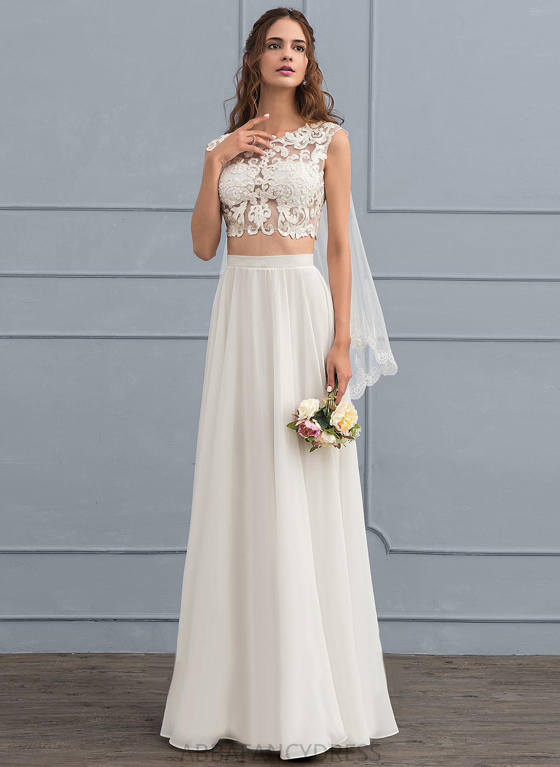 Lace A-Line Chiffon Sequins Wedding Dresses Beading Wedding Dress Floor-Length Abbie With