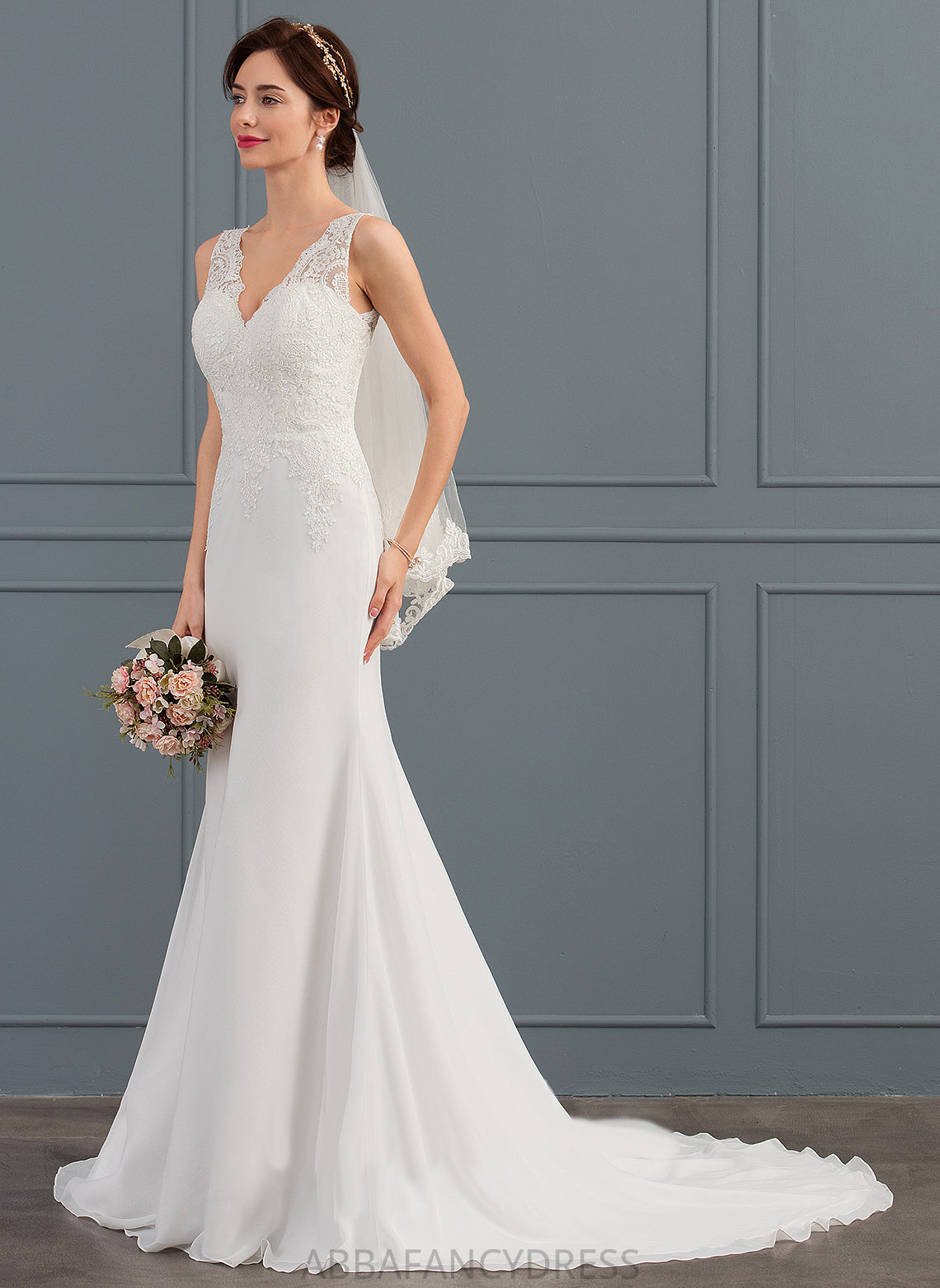 Lace Train Felicity Dress Trumpet/Mermaid Wedding Chiffon Wedding Dresses Court V-neck