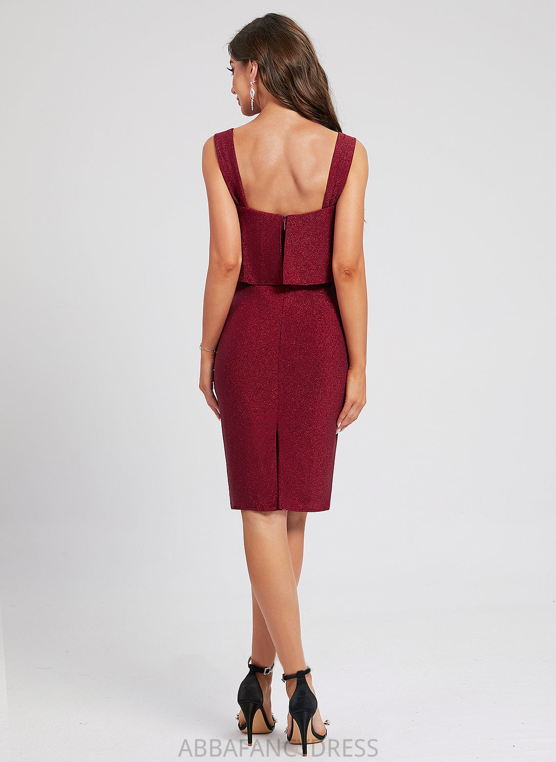 Club Dresses Juliana With Ruffle Square Knee-Length Dress Neckline Polyester Bodycon Cocktail