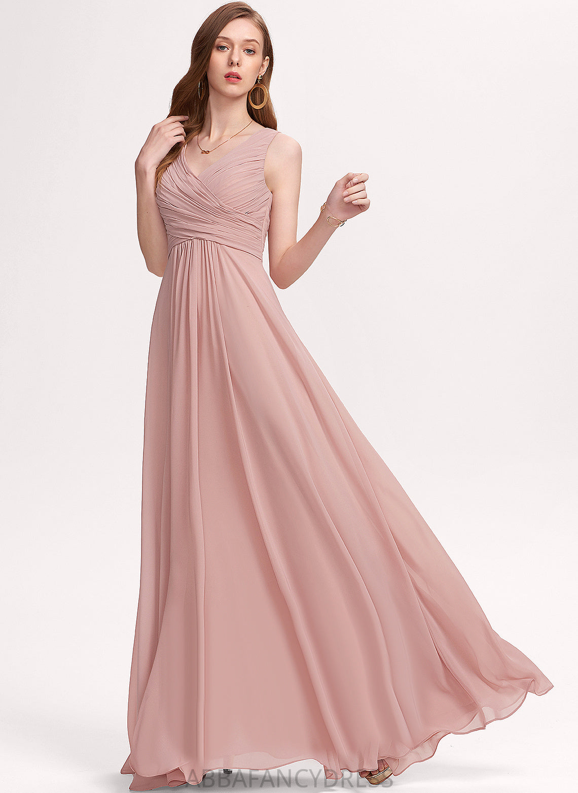 Chiffon With A-Line Pleated Prom Dresses V-neck Gabriela Floor-Length