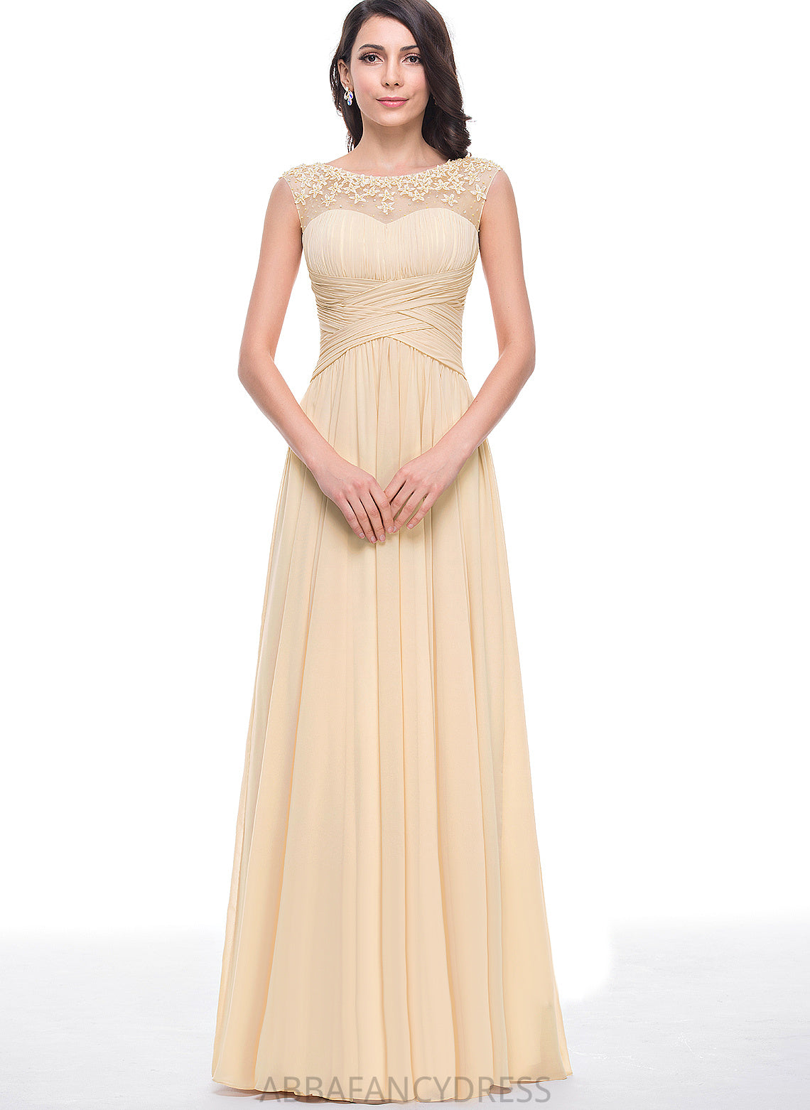 Ruffle Flower(s) Chiffon Makena Prom Dresses Tulle Scoop With Beading A-Line Floor-Length