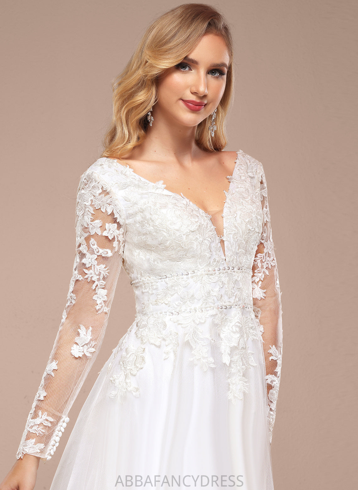 Wedding Dresses Wedding Tulle Floor-Length A-Line With Bethany Beading V-neck Lace Dress Sequins