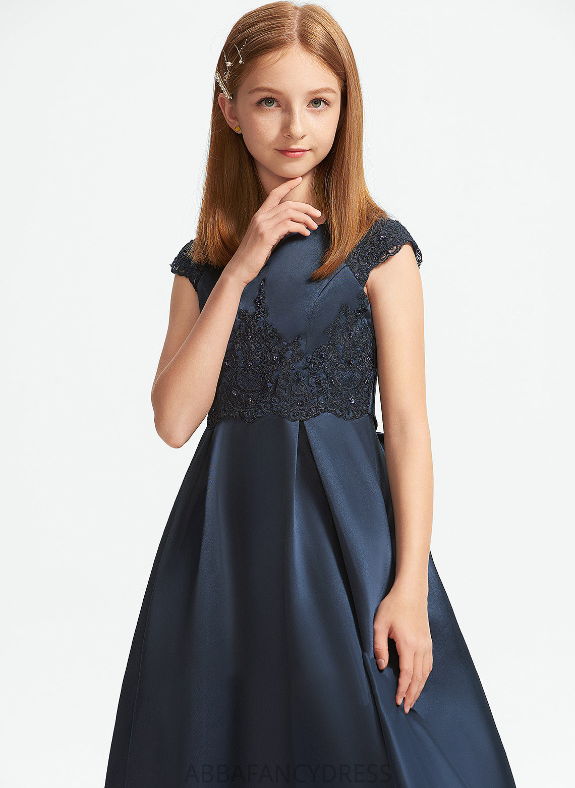 Sequins Junior Bridesmaid Dresses Athena Satin Scoop Bow(s) Neck Floor-Length Beading A-Line With Lace