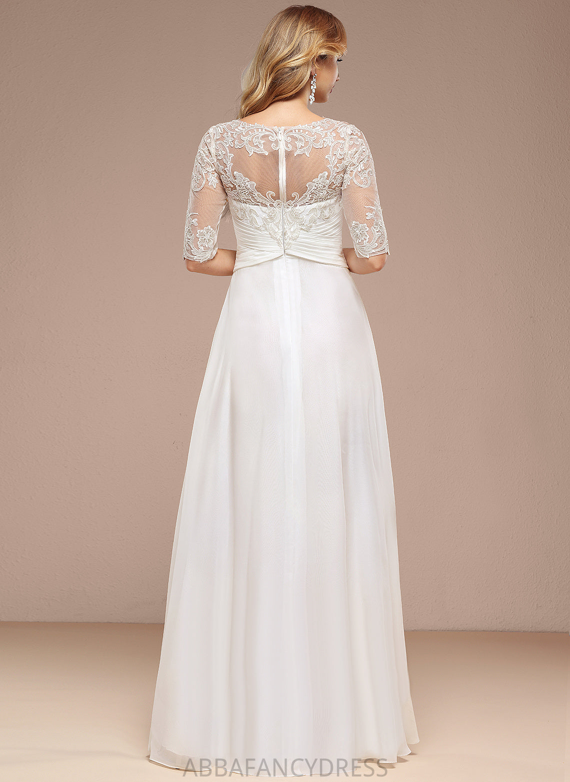 A-Line Dress Chiffon Lace Wedding Wedding Dresses Neck Boat Aleah Asymmetrical