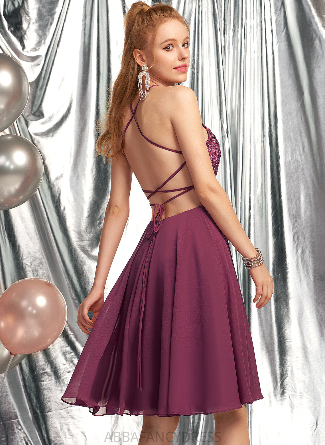 Mariam Beading Prom Dresses Chiffon A-Line Knee-Length Scoop With