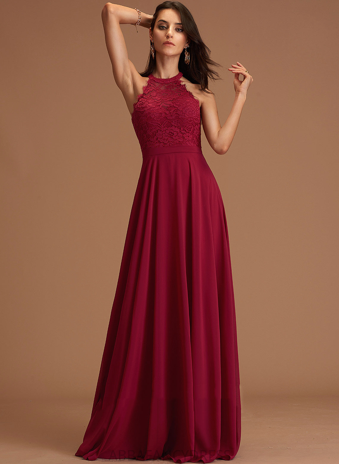 Lace Alondra Scoop A-Line Floor-Length Prom Dresses Chiffon