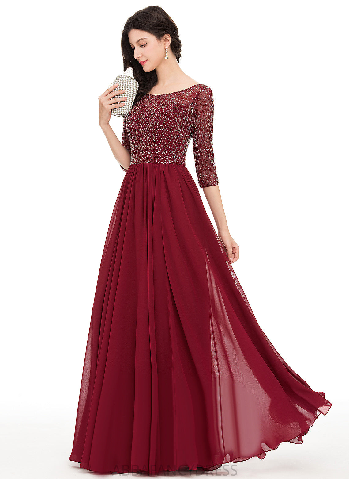 Scoop Beading With Chiffon Prom Dresses Floor-Length Sequins A-Line Ayana