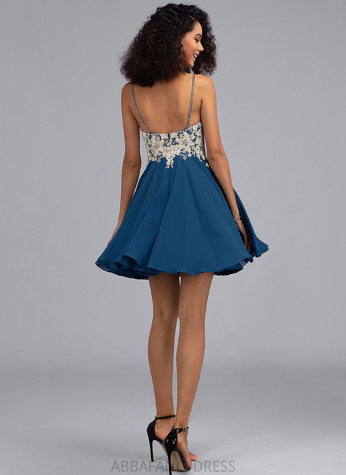 Short/Mini Lace Beading Prom Dresses Averie V-neck A-Line Chiffon With