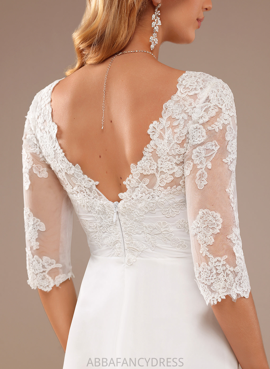 V-neck Chiffon Ruffle A-Line Asymmetrical Wedding Dresses Dress Wedding With Lace Alivia