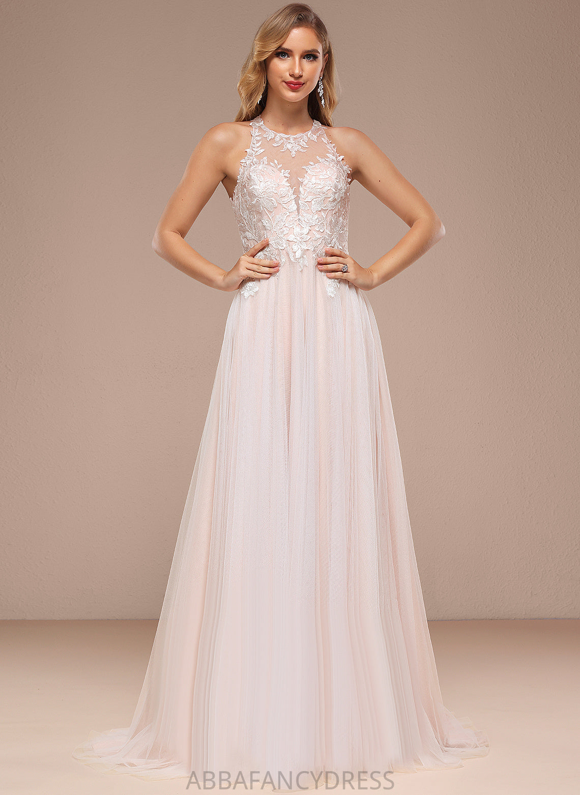 Train Gwendolyn Tulle Sweep A-Line Sequins Wedding Dress Halter Beading With Wedding Dresses Lace
