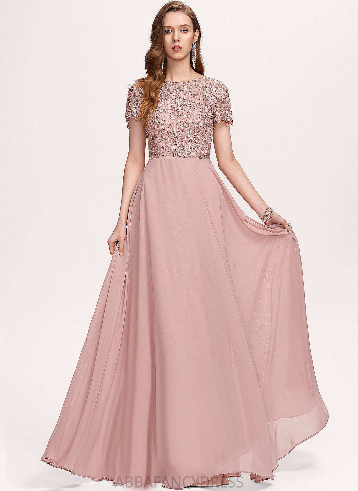 Chiffon Scoop A-Line Prom Dresses Floor-Length Lace Denisse