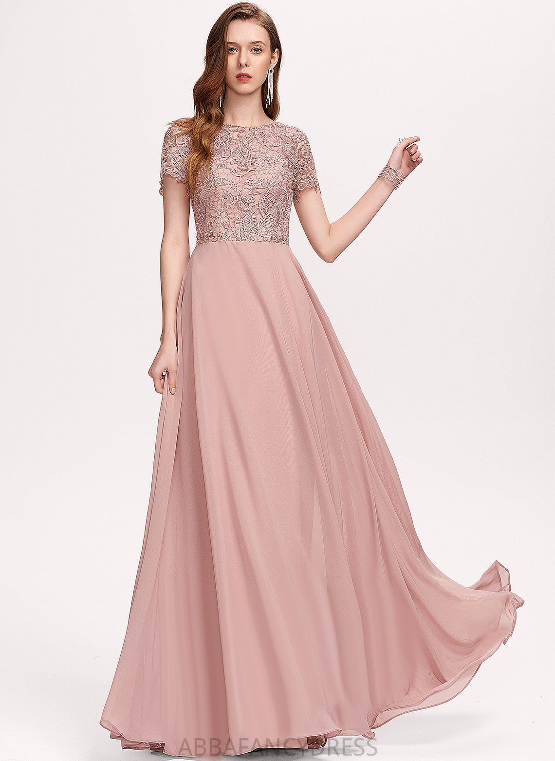 With Scoop Prom Dresses A-Line Christina Lace Chiffon Floor-Length Sequins