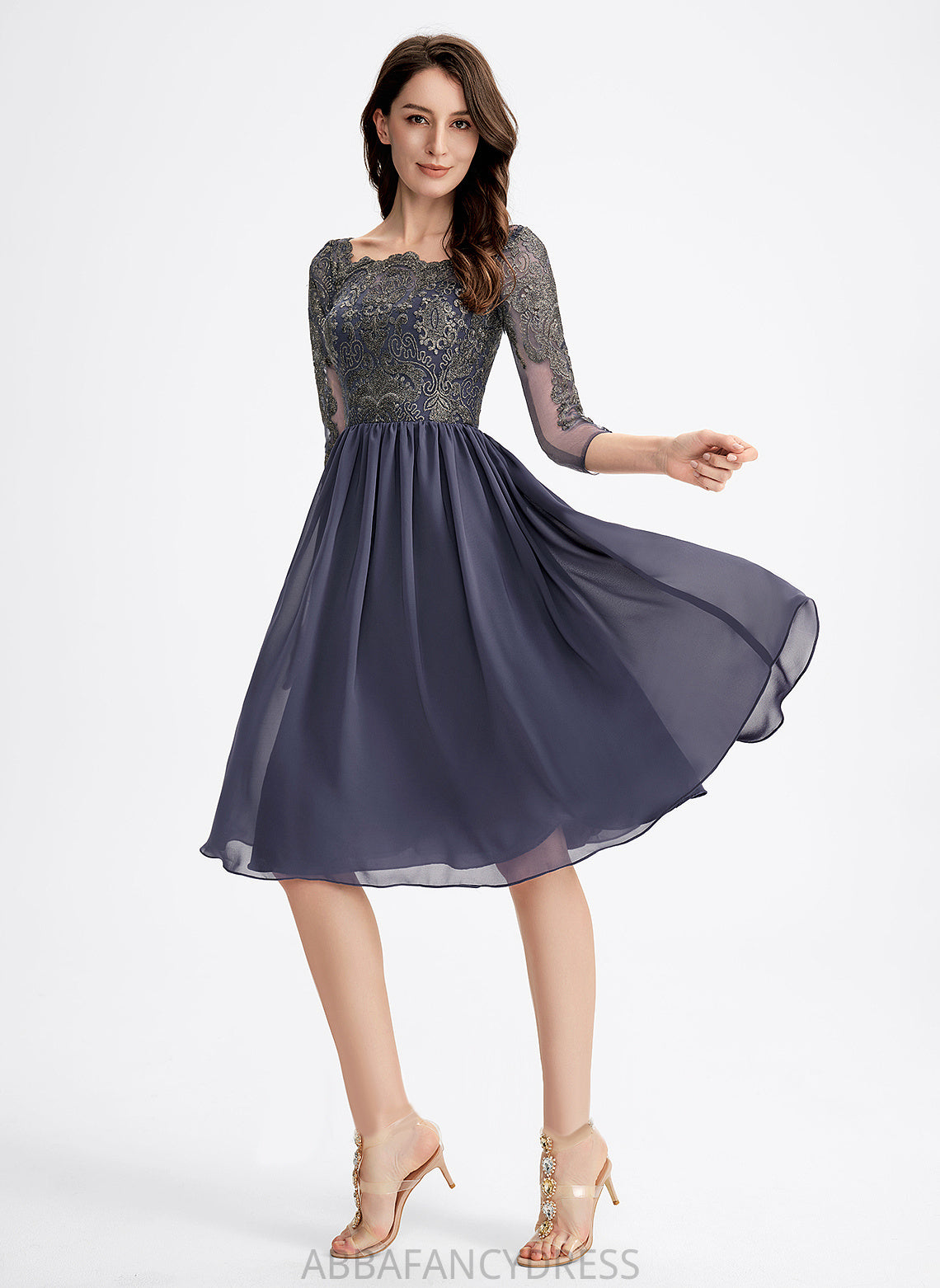 Square Lace Dayami Chiffon A-Line Lace Dress Cocktail Dresses Neckline With Cocktail Knee-Length