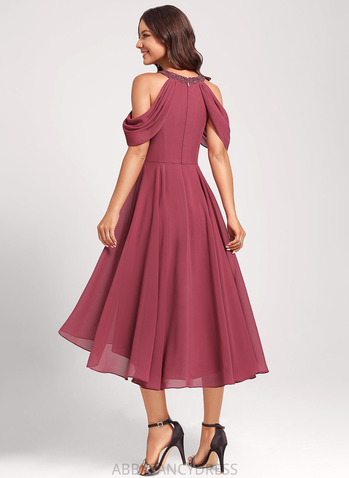 Eve Dress Chiffon Beading Scoop A-Line Neck Cocktail Asymmetrical With Sequins Club Dresses