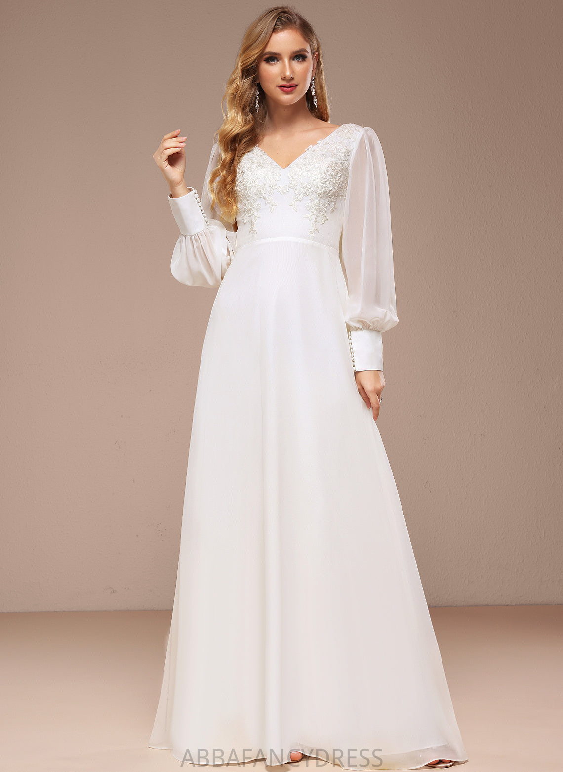 Aniya V-neck With Lace Sequins Wedding A-Line Dress Wedding Dresses Floor-Length Chiffon