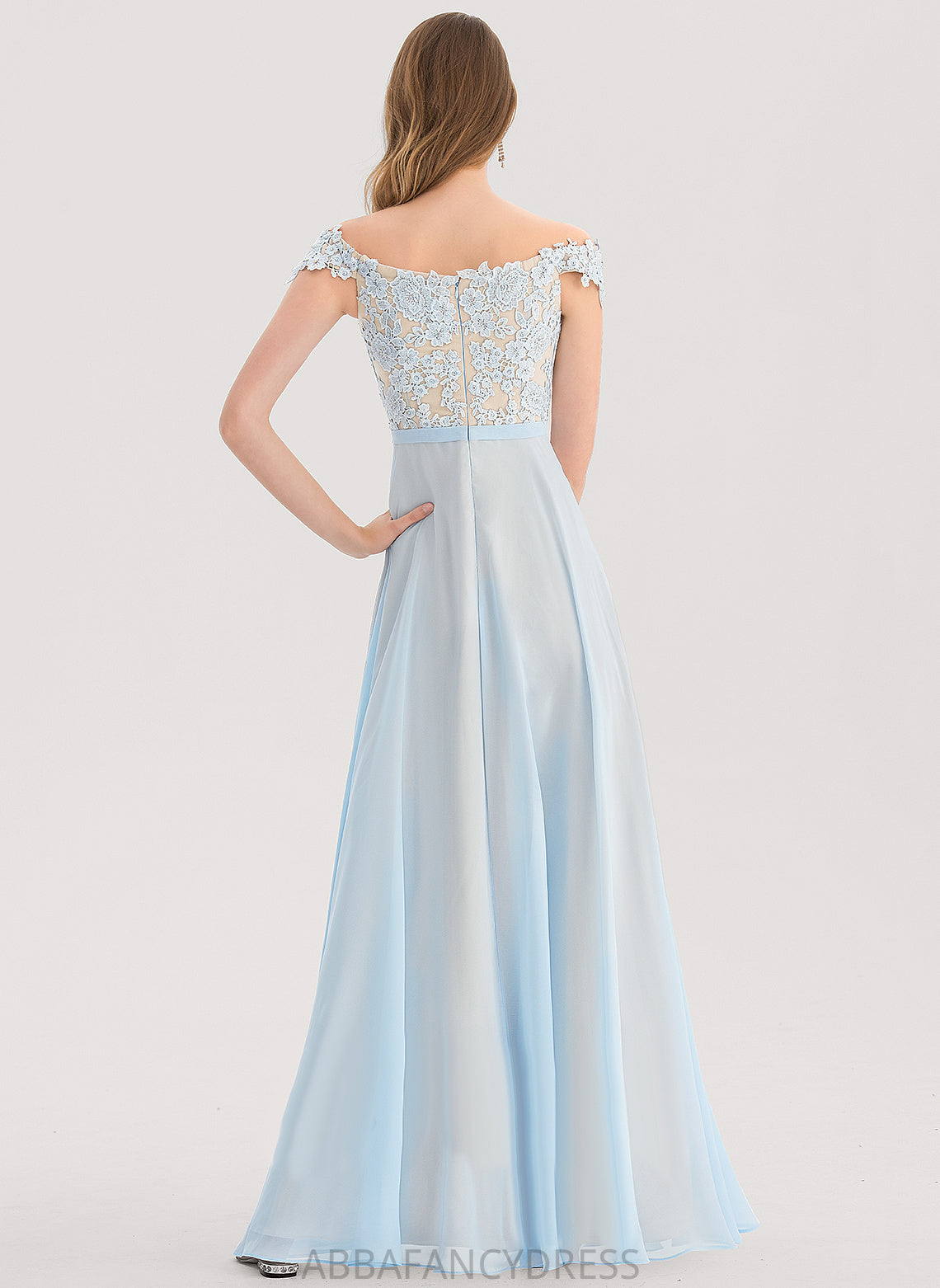 Lace Off-the-Shoulder Mckayla Beading Sequins A-Line Prom Dresses Floor-Length With Chiffon