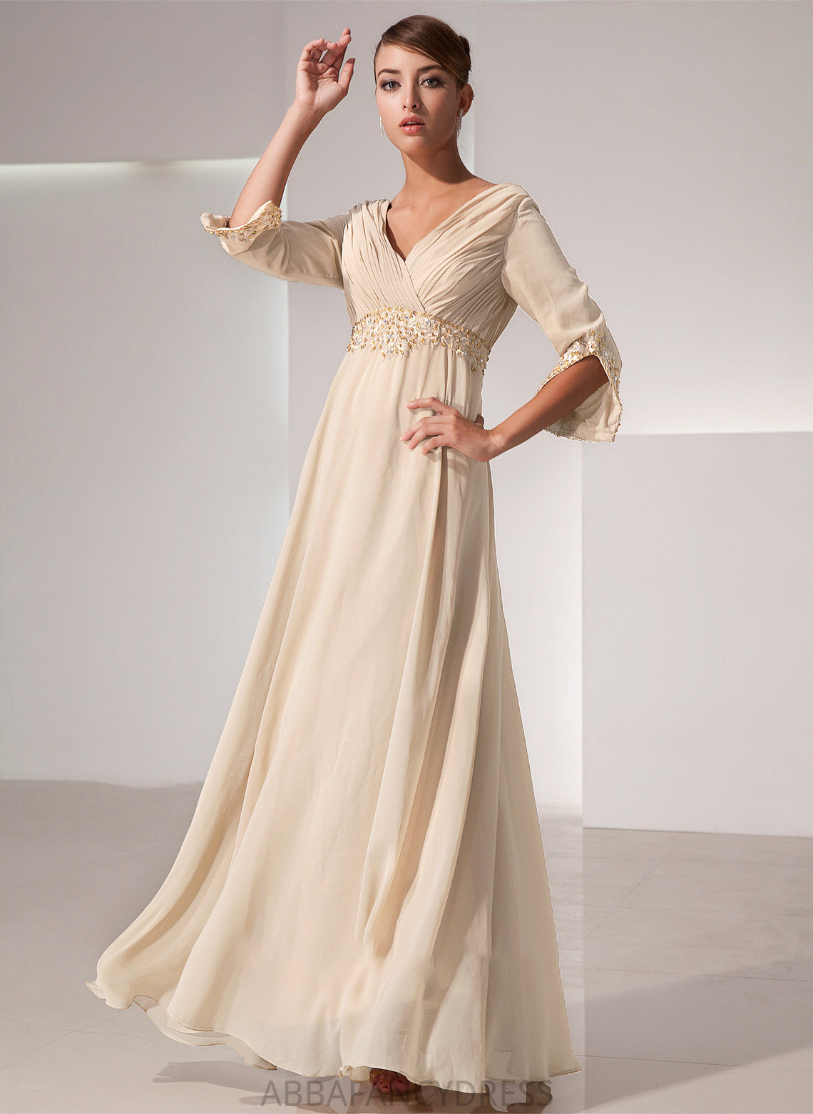 Beading Mother of the Bride Dresses the Dress With Alisa Bride of Chiffon Floor-Length V-neck Empire Ruffle Mother