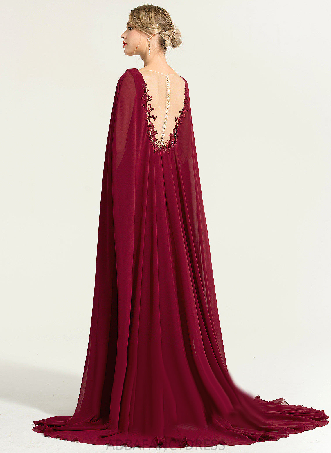 Lace Sequins Sweep With V-neck Chiffon A-Line Dress Wedding Dresses Wedding Ellie Train