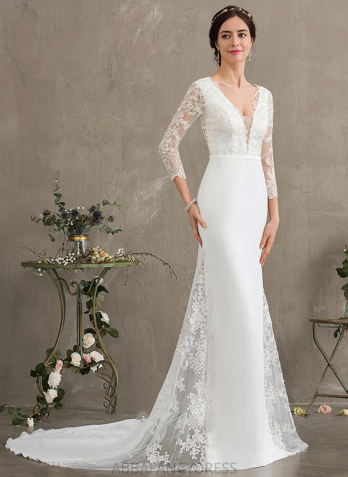 Sequins Lace Chapel Wedding Dresses Beading Chiffon With Wedding Willa Train Dress Trumpet/Mermaid V-neck