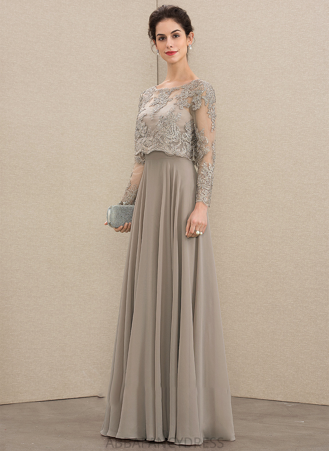 Scoop Chiffon Dress A-Line the Floor-Length Neck Mother of the Bride Dresses of Lace Itzel With Mother Sequins Bride