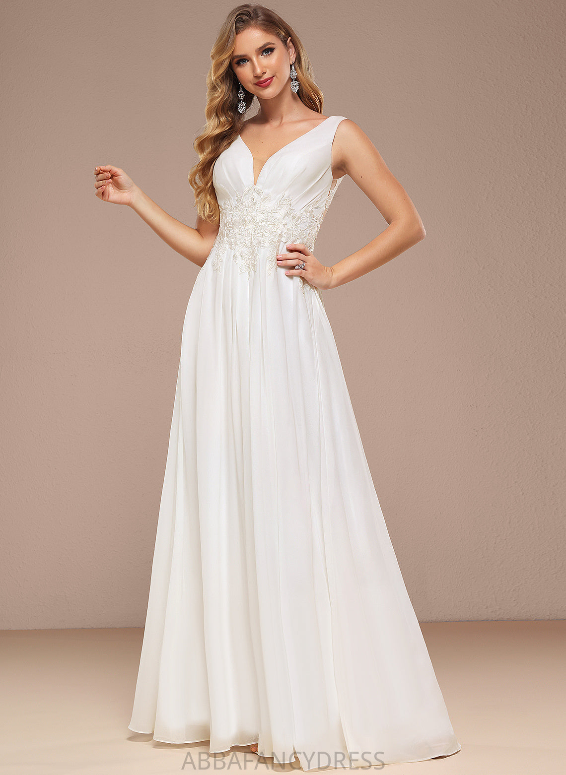 Chiffon Floor-Length Sequins Wedding Dress Daniela Wedding Dresses A-Line V-neck With Lace