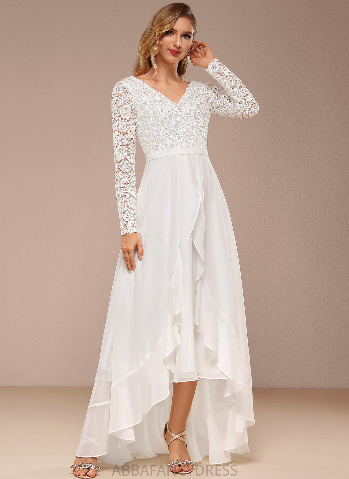 Dress A-Line Lace Asymmetrical Chiffon Aniyah Wedding V-neck Wedding Dresses