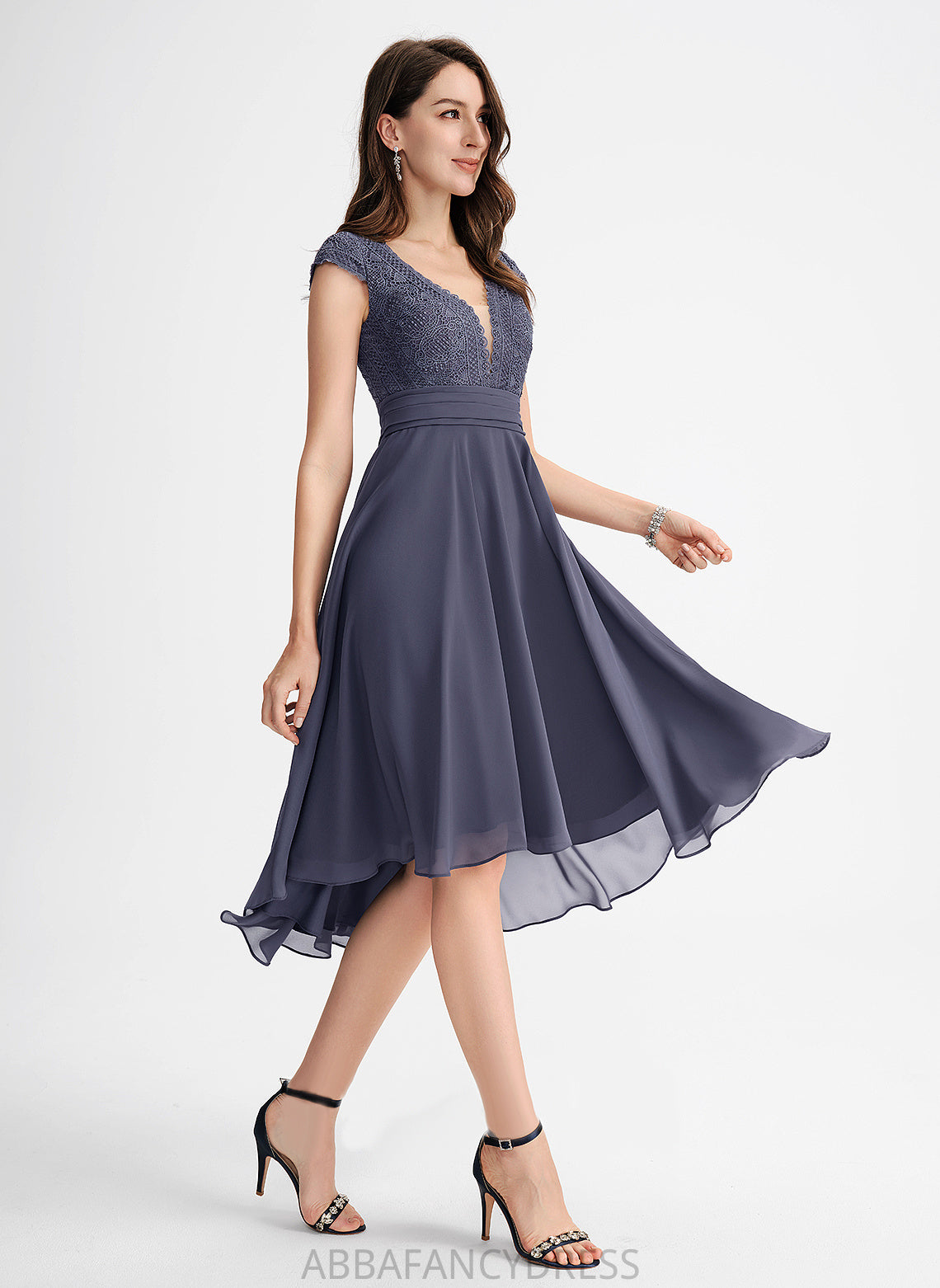 Cocktail Dresses Lace A-Line Chiffon Asymmetrical Pleated With Nevaeh Dress Cocktail V-neck