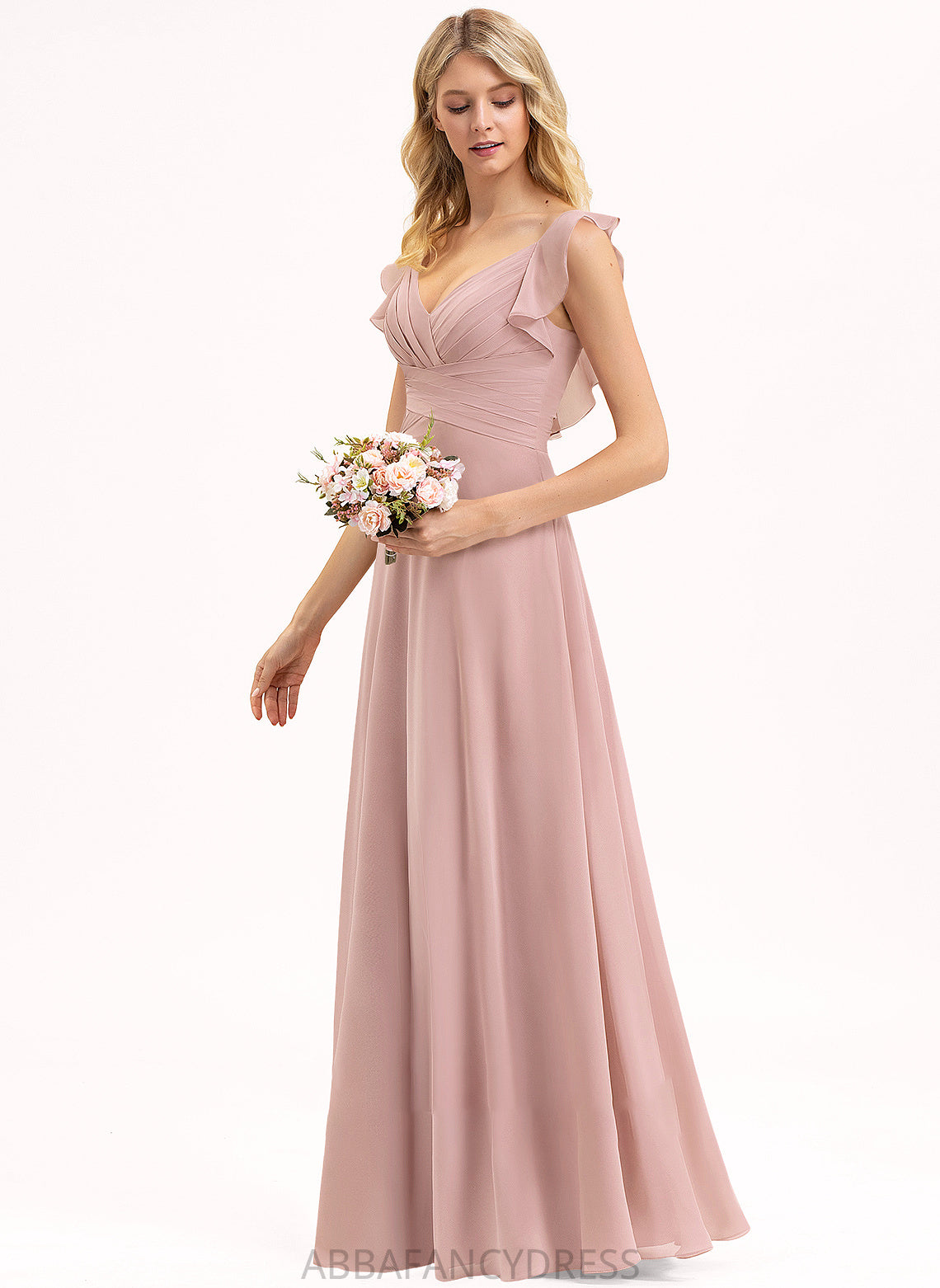 Prom Dresses Ruffles With Cascading Floor-Length V-neck Empire Anika Chiffon