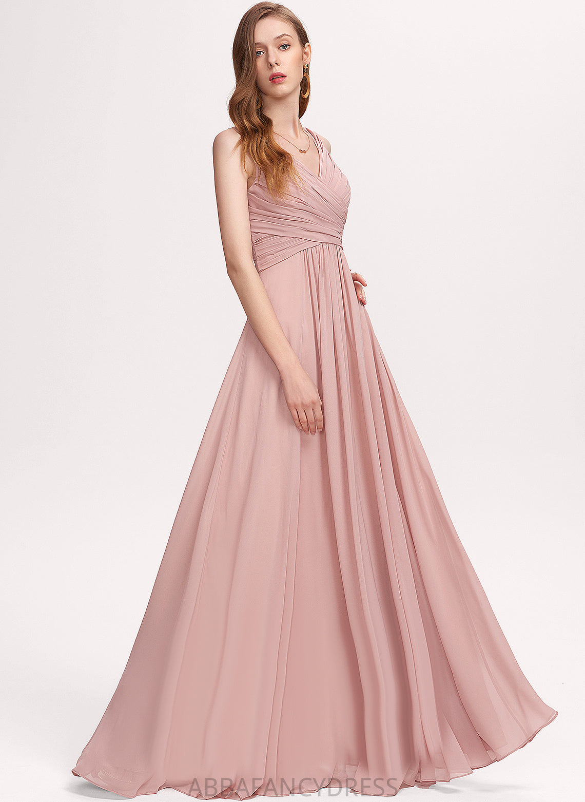 Chiffon With A-Line Pleated Prom Dresses V-neck Gabriela Floor-Length