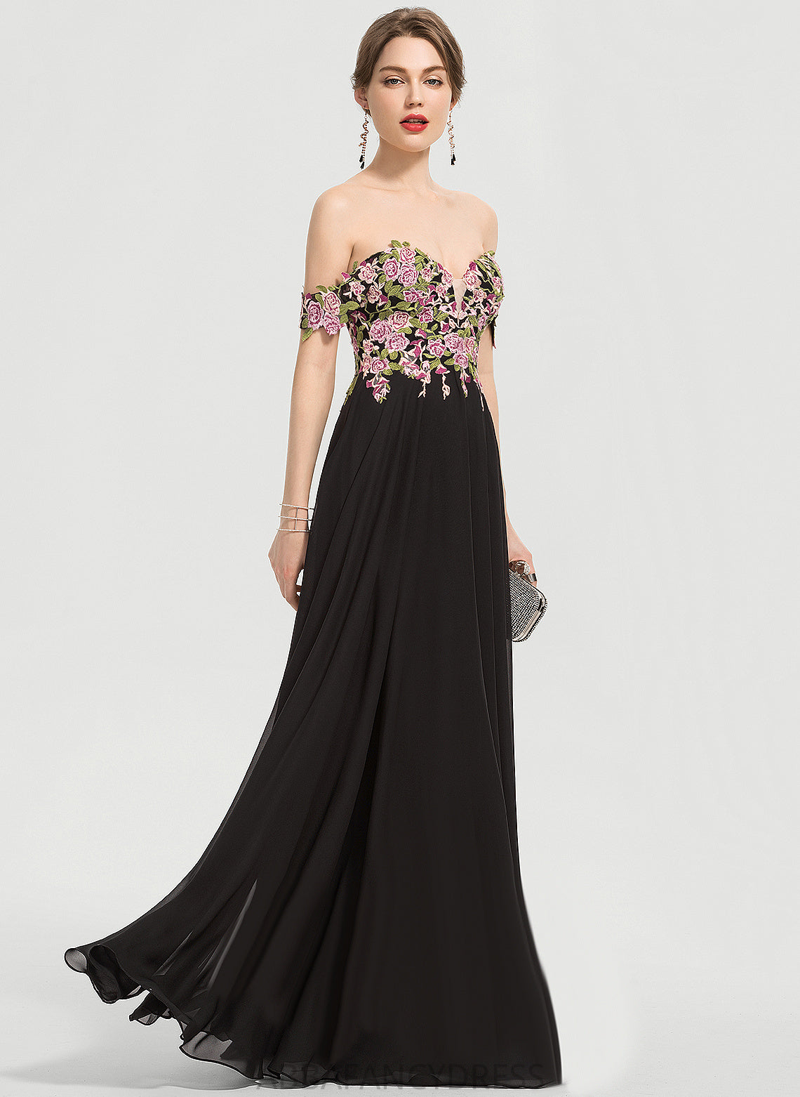 Chiffon Off-the-Shoulder Melissa Ball-Gown/Princess Lace Floor-Length Prom Dresses