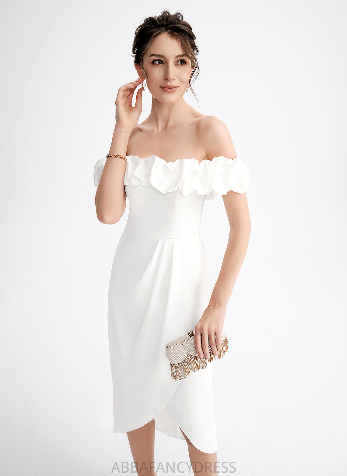 Ruffle Stretch Asymmetrical With Cocktail Dresses Ayana Off-the-Shoulder Dress Crepe Cocktail