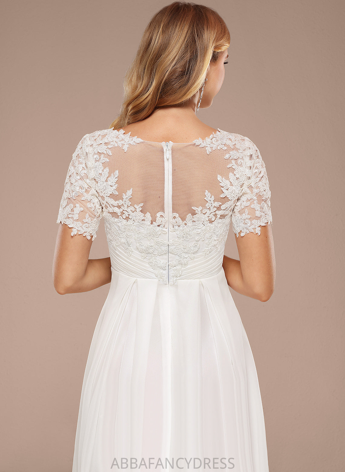 A-Line Wedding Boat Lace Jordyn Neck Chiffon Wedding Dresses Asymmetrical Dress