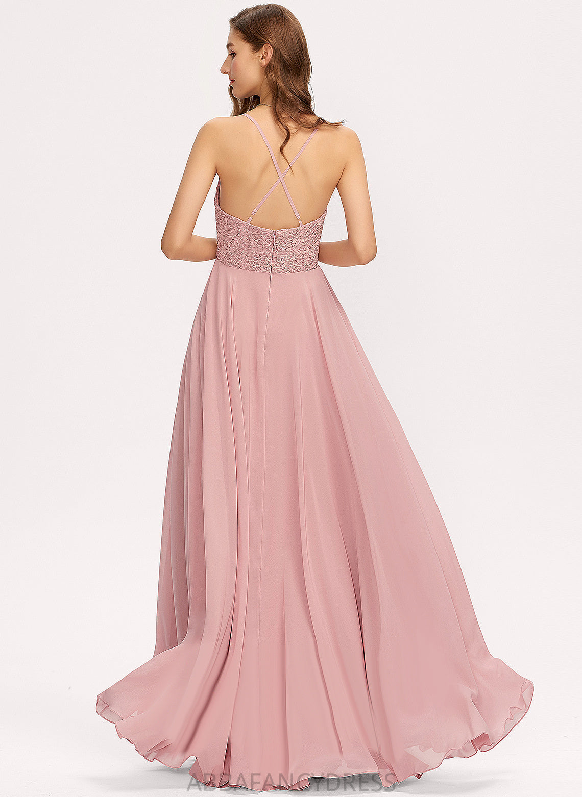 Lace Chiffon Floor-Length A-Line V-neck Peggie Prom Dresses