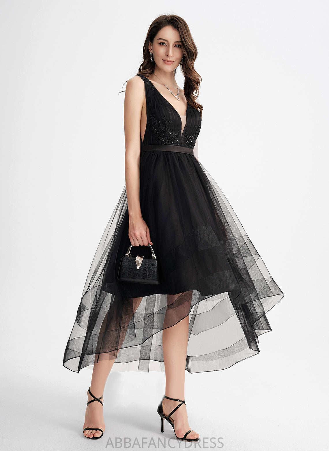 A-Line Kinsley Dress Cocktail Dresses Cocktail With Tulle V-neck Asymmetrical Sequins Lace