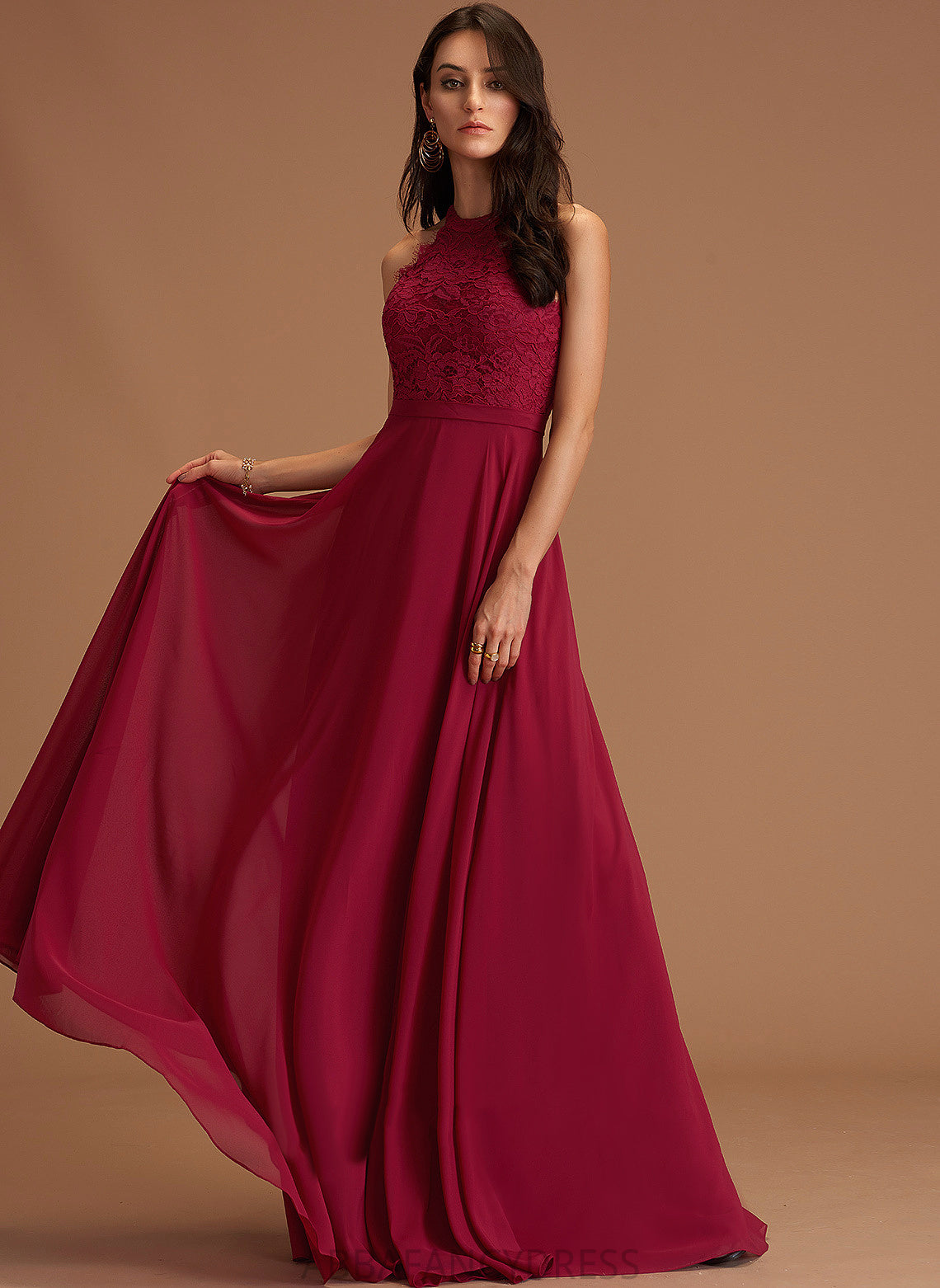 Lace Alondra Scoop A-Line Floor-Length Prom Dresses Chiffon