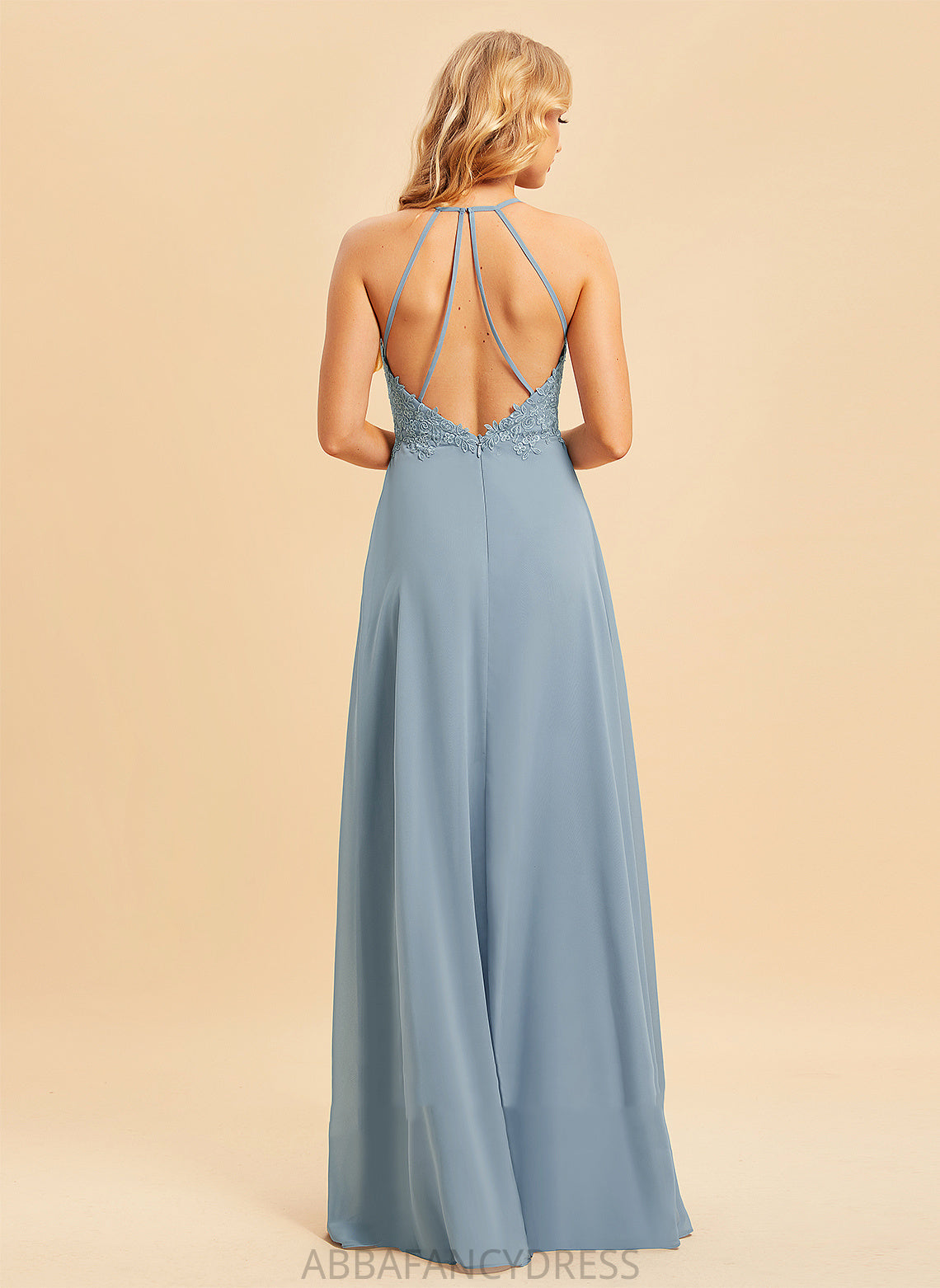 Floor-Length A-Line Fabric SplitFront Lace Neckline Embellishment Silhouette V-neck Length Shyla Trumpet/Mermaid Bridesmaid Dresses