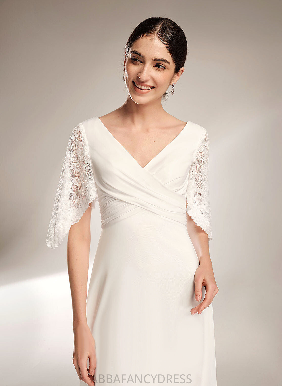 Sheath/Column Chiffon V-neck Wedding Dresses Dress Floor-Length Lace Wedding Karina