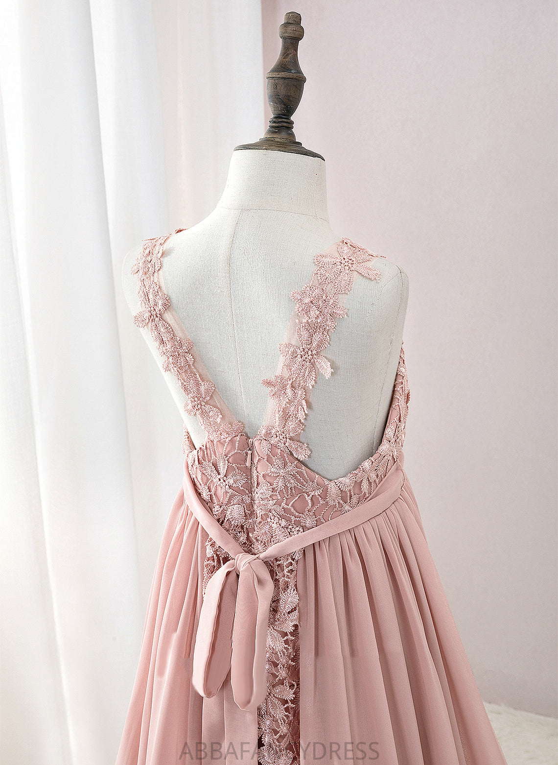 - A-Line Chiffon/Lace Jaidyn Dress With Flower V-neck Sleeveless Floor-length Beading Flower Girl Dresses Girl