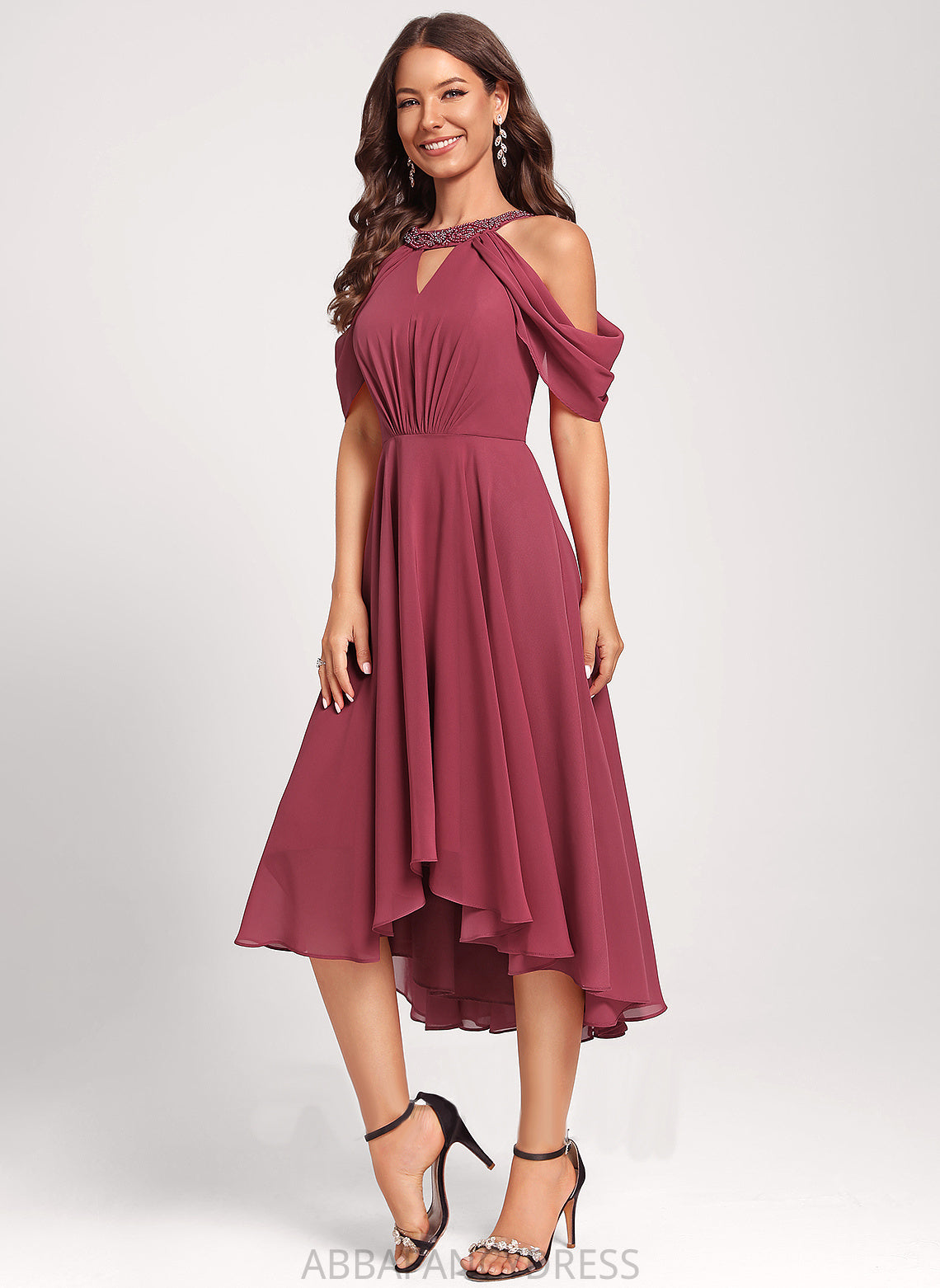 Eve Dress Chiffon Beading Scoop A-Line Neck Cocktail Asymmetrical With Sequins Club Dresses