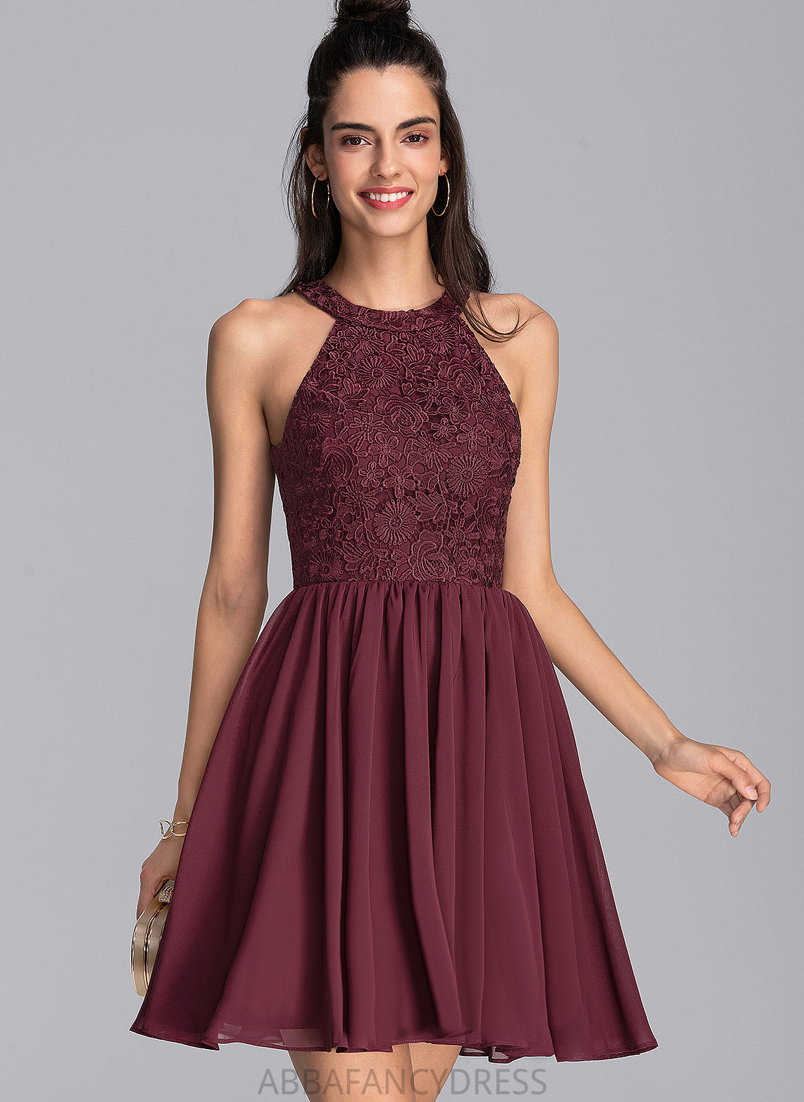 Prom Dresses A-Line Chiffon Short/Mini Lace Scoop Thalia