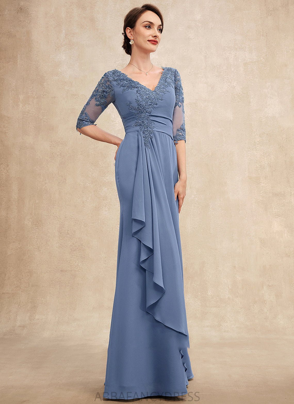 With A-Line Chiffon Dress of Erin Ruffles V-neck Floor-Length the Mother Cascading Mother of the Bride Dresses Lace Bride