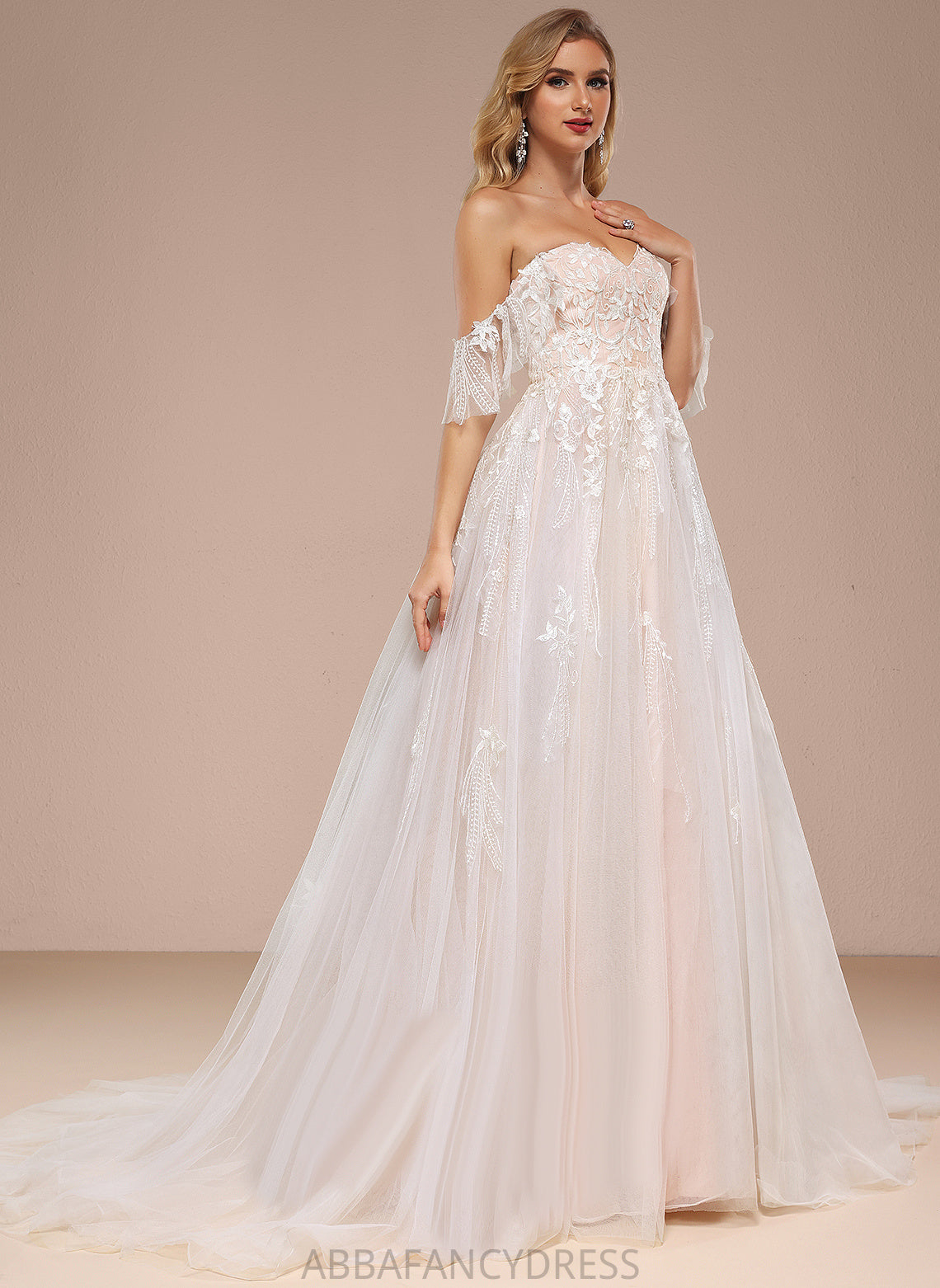 Tulle Sweetheart Ball-Gown/Princess Train Ruffle Lace Esperanza Sequins Wedding Dresses Dress Off-the-Shoulder Court With Wedding