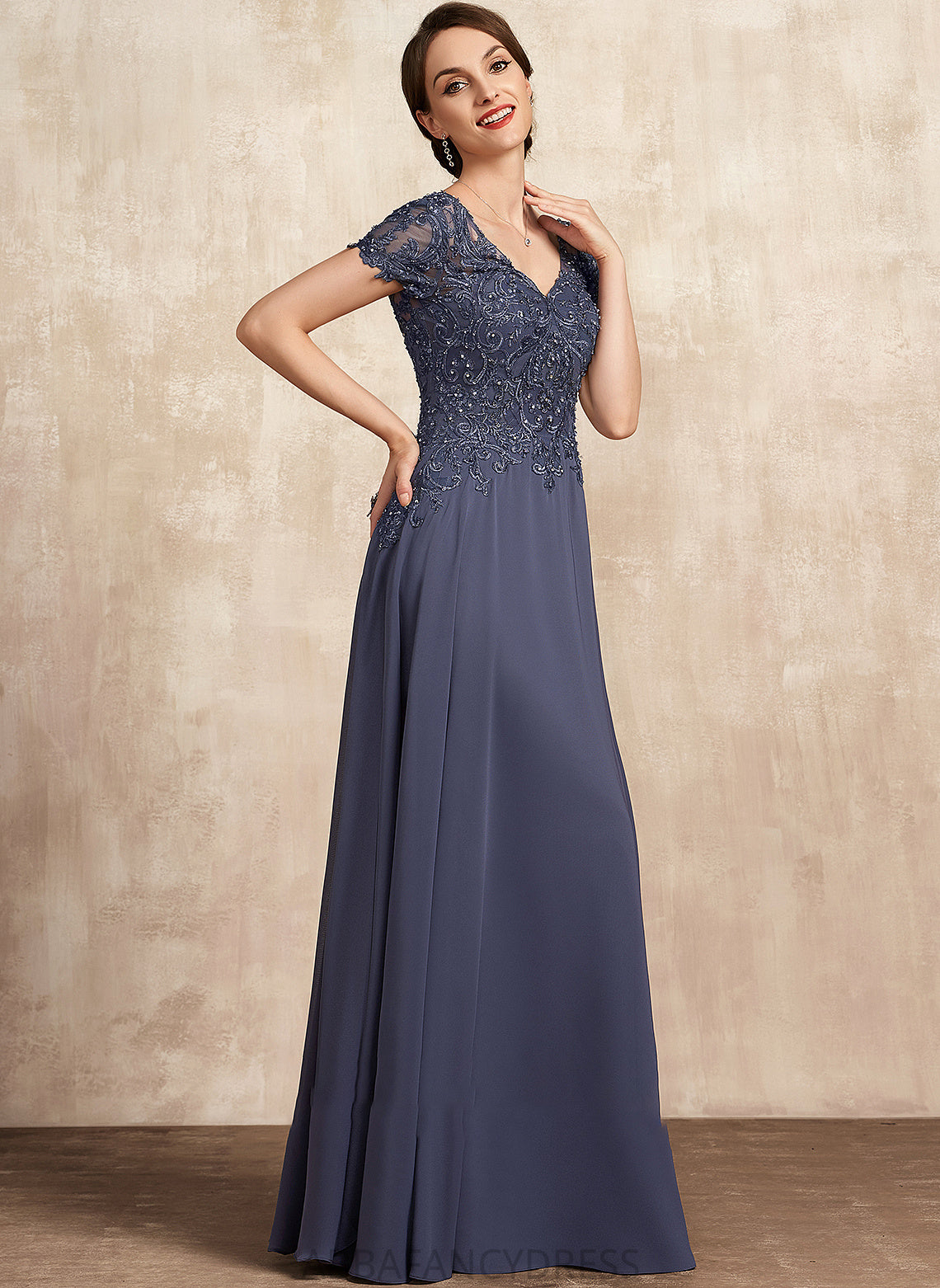 A-Line Dress Floor-Length Sequins Lace Bride Beading With V-neck Yesenia Mother of the Bride Dresses Chiffon the of Mother